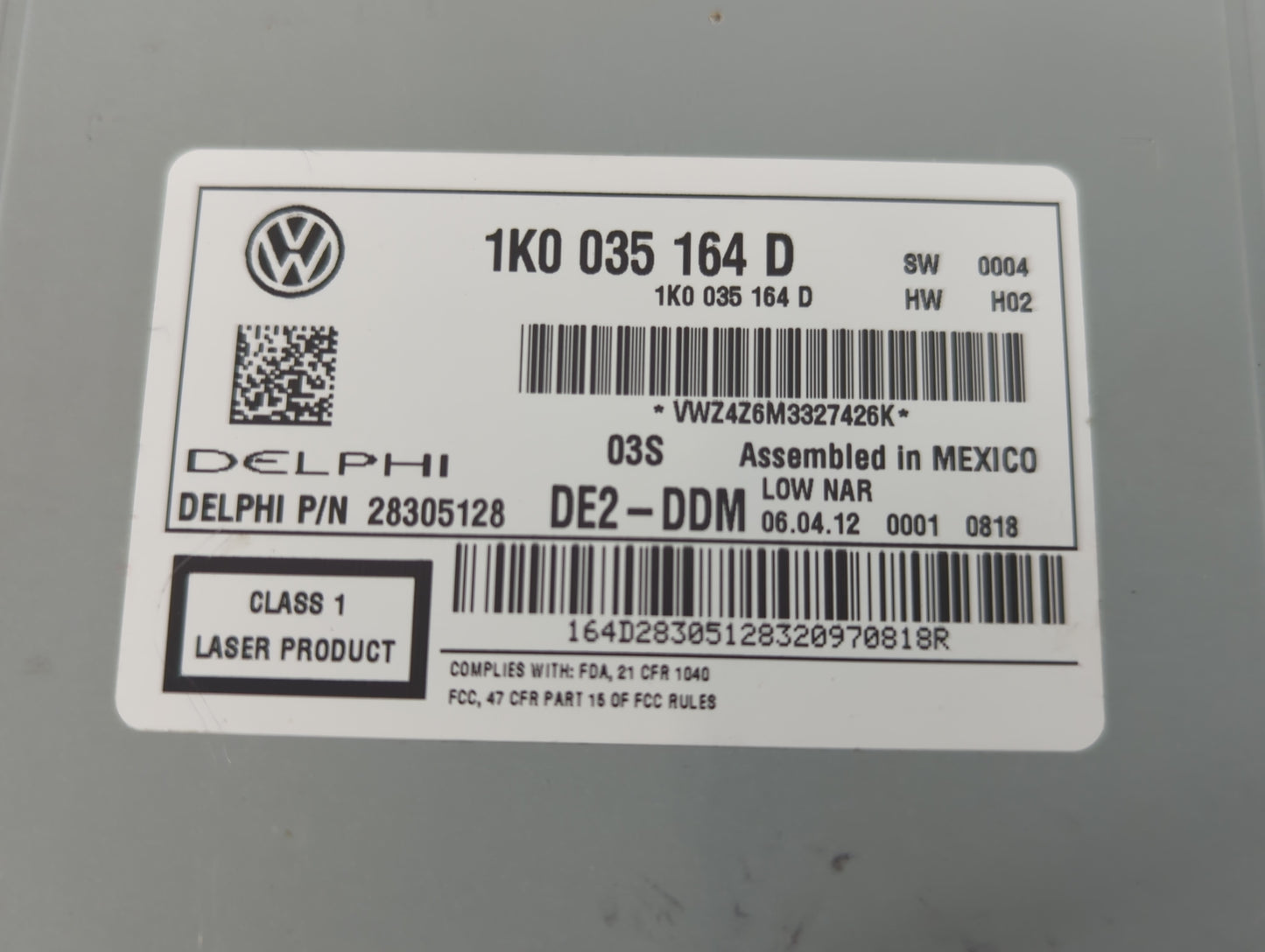 2012-2016 Volkswagen Beetle Radio AM FM Cd Player Receiver Replacement P/N:1K0 035 164 D Fits Fits 2011 2012 2013 2014 2015 2016 OEM Used Auto Parts - Oemusedautoparts1.com