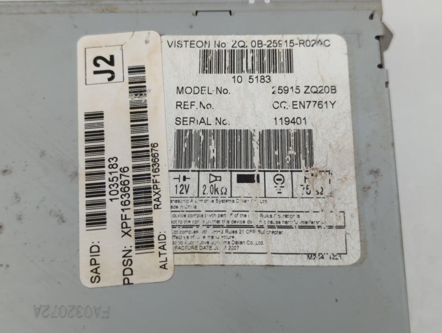 2008-2012 Nissan Pathfinder Radio AM FM Cd Player Receiver Replacement P/N:25915 ZQ20B Fits Fits 2008 2009 2010 2011 2012 OEM Used Auto Parts - Oemusedautoparts1.com