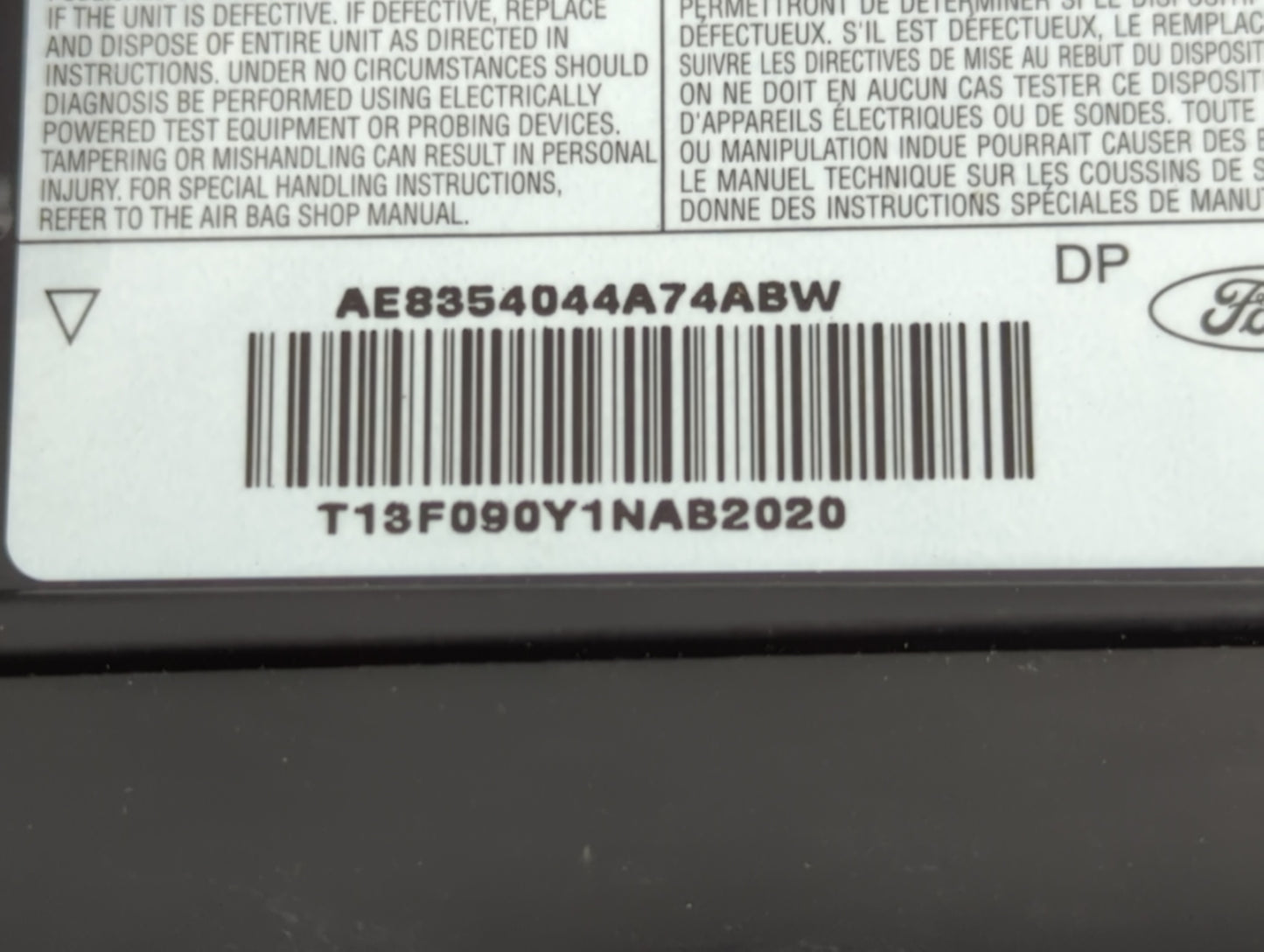 2011-2019 Ford Fiesta Air Bag Passenger Right Dashboard OEM P/N:AE8354044A74 Fits OEM Used Auto Parts - Oemusedautoparts1.com