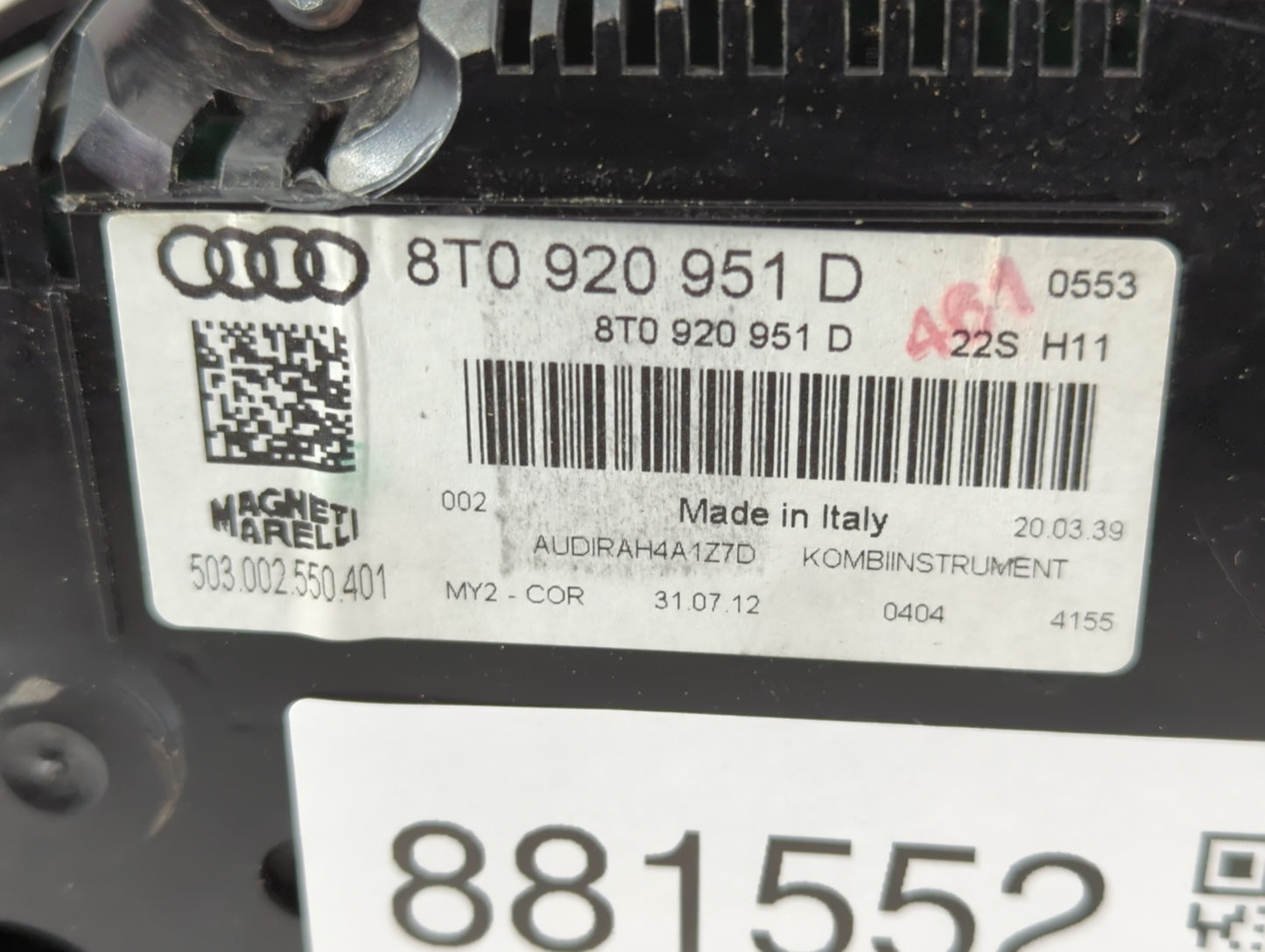 2013 Audi A5 Instrument Cluster Speedometer Gauges P/N:503 002 550 401 8T0 920 951 D Fits OEM Used Auto Parts - Oemusedautoparts1.com
