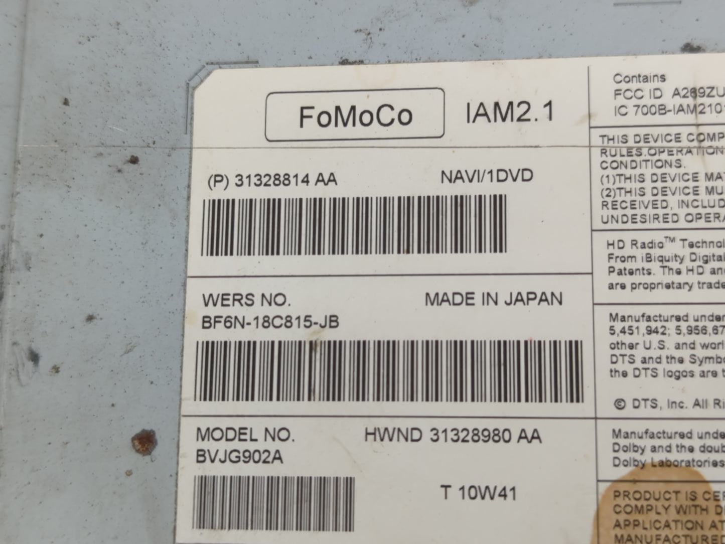 2010-2011 Jaguar Xj Radio AM FM Cd Player Receiver Replacement P/N:BF6N-18C815-JB 31328814 AA Fits Fits 2010 2011 OEM Used Auto Parts