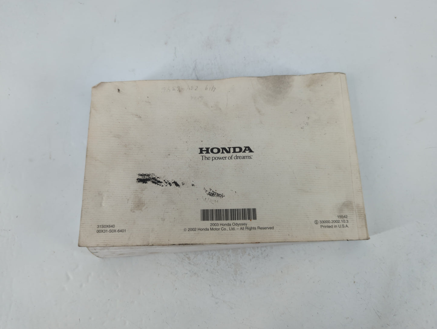 2003 Honda Odyssey Owners Manual Book Guide P/N:00X31-S0X-6401 OEM Used Auto Parts - Oemusedautoparts1.com