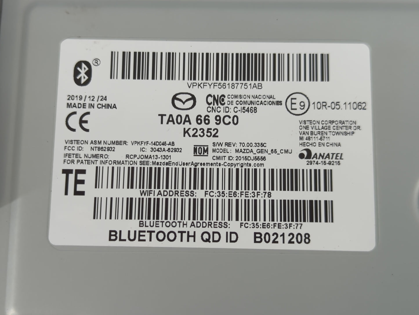 2016-2020 Mazda Cx-5 Radio AM FM Cd Player Receiver Replacement P/N:E910R-05.11062 TA0A 66 9C0 Fits OEM Used Auto Parts