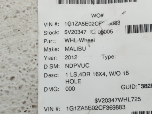 2012-2012 Chevrolet Malibu Spare Donut Tire Wheel Rim Oem