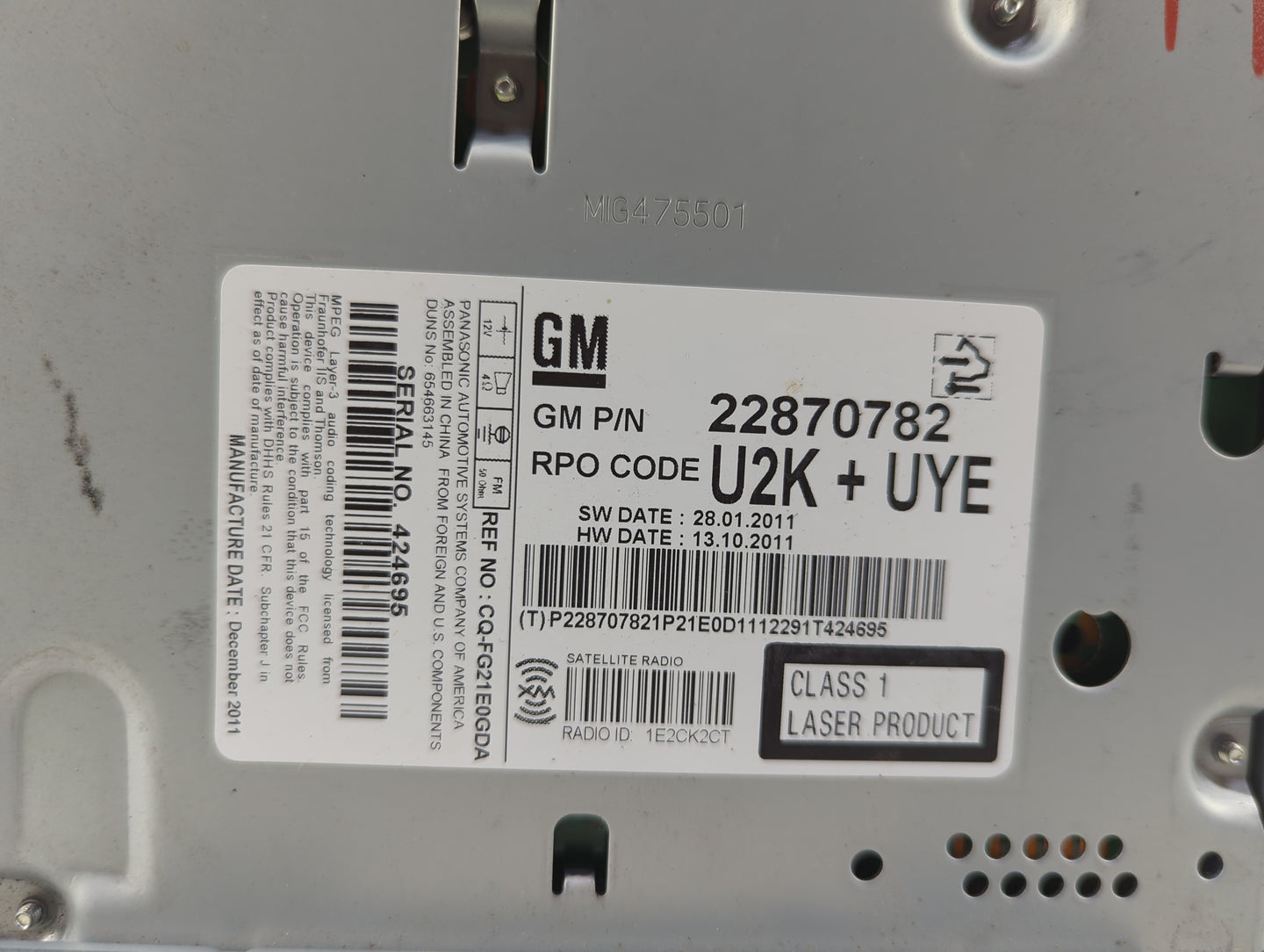 2012 Chevrolet Cruze Radio AM FM Cd Player Receiver Replacement Fits OEM Used Auto Parts - Oemusedautoparts1.com