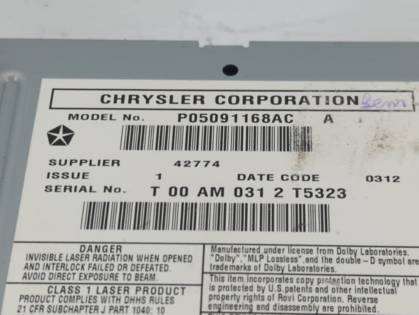 2011-2014 Chrysler 200 Radio AM FM Cd Player Receiver Replacement Fits Fits 2011 2012 2013 2014 OEM Used Auto Parts - Oemuse