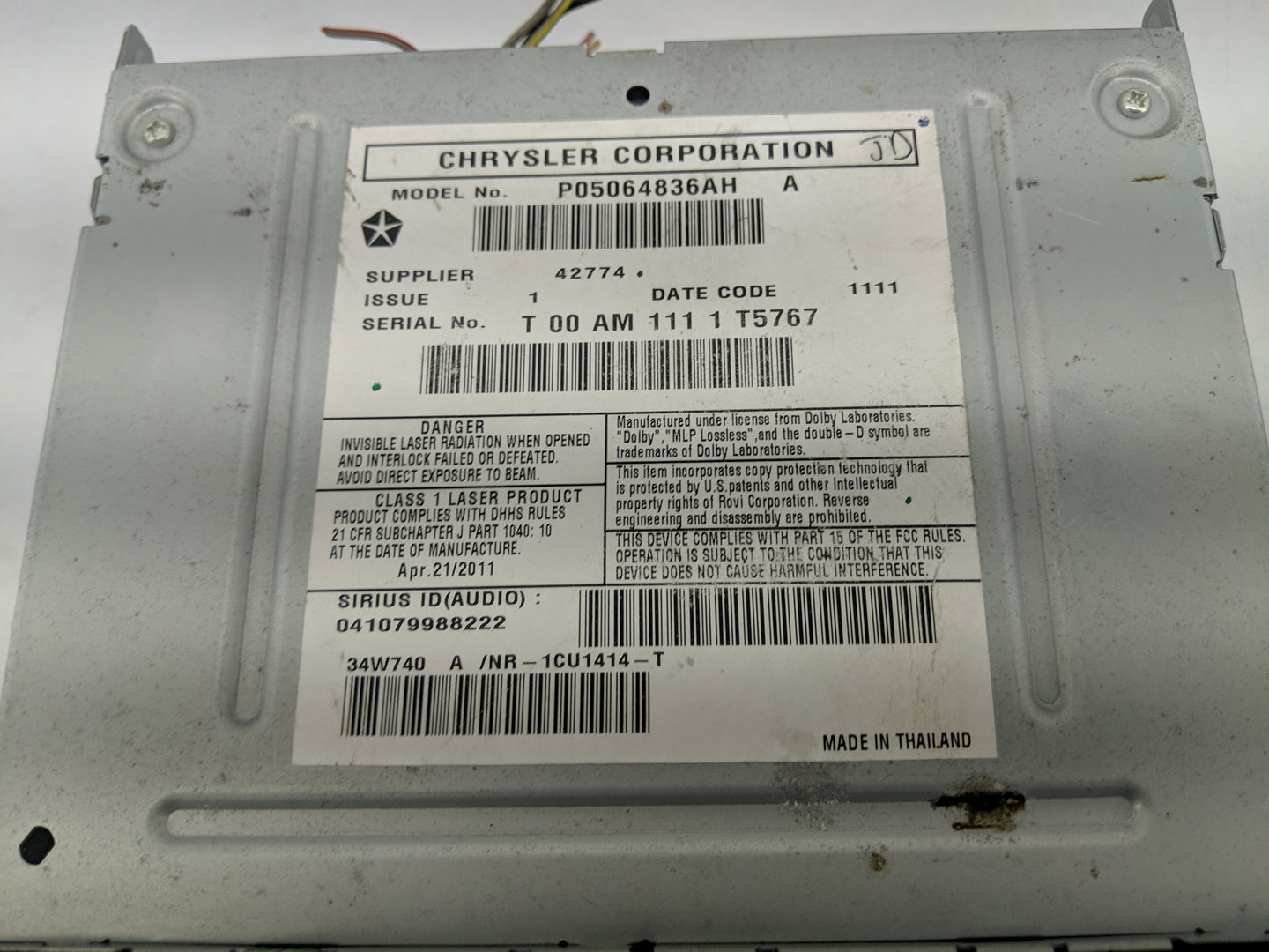 2011-2012 Dodge Caliber Radio AM FM Cd Player Receiver Replacement Fits Fits 2011 2012 OEM Used Auto Parts - Oemusedautopart