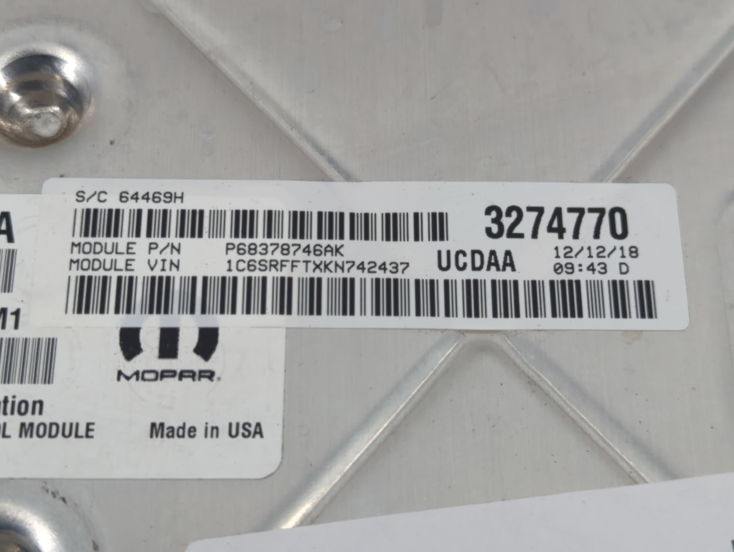 0 Dodge Ram 1500 PCM Engine Control Computer ECU ECM PCU OEM P/N:P68331181AA Fits Fits 219 OEM Used Auto Parts - Oemusedauto