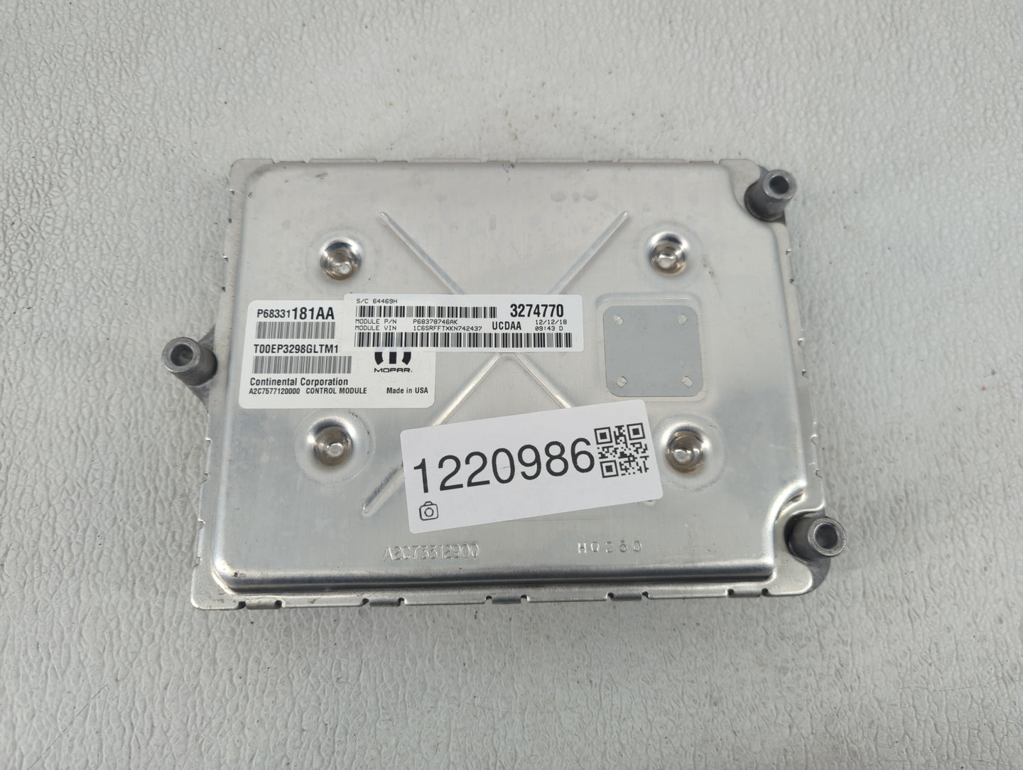 0 Dodge Ram 1500 PCM Engine Control Computer ECU ECM PCU OEM P/N:P68331181AA Fits Fits 219 OEM Used Auto Parts - Oemusedauto