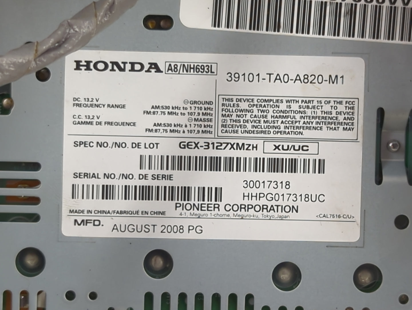2008-2009 Honda Accord Radio AM FM Cd Player Receiver Replacement Fits Fits 2008 2009 OEM Used Auto Parts - Oemusedautoparts