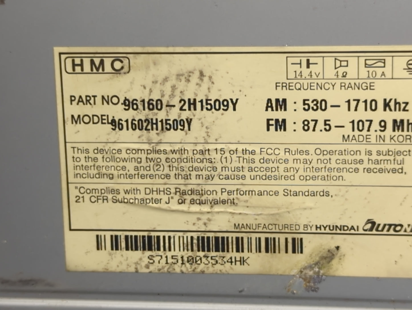 2007-2010 Hyundai Elantra Radio AM FM Cd Player Receiver Replacement Fits Fits 2007 2008 2009 2010 OEM Used Auto Parts - Oem