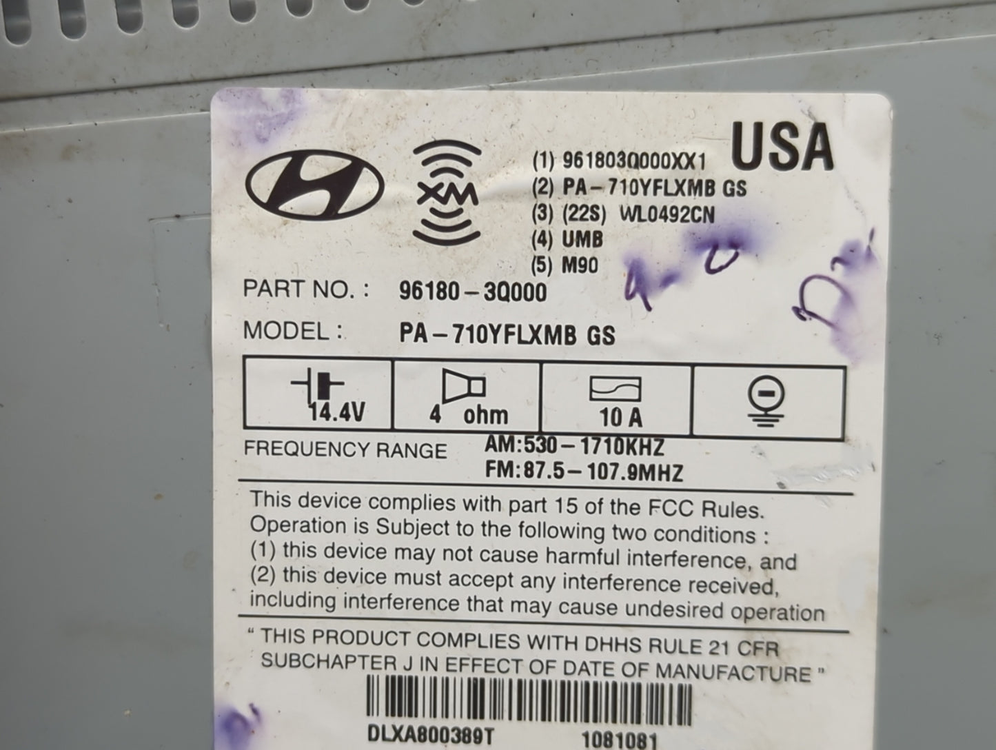 2011 Hyundai Sonata Radio AM FM Cd Player Receiver Replacement P/N:96180-3Q000 Fits OEM Used Auto Parts - Oemusedautoparts1.