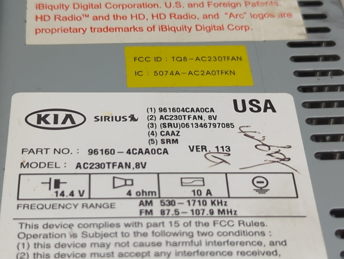 2014 Kia Optima Radio AM FM Cd Player Receiver Replacement Fits OEM Used Auto Parts - Oemusedautoparts1.com
