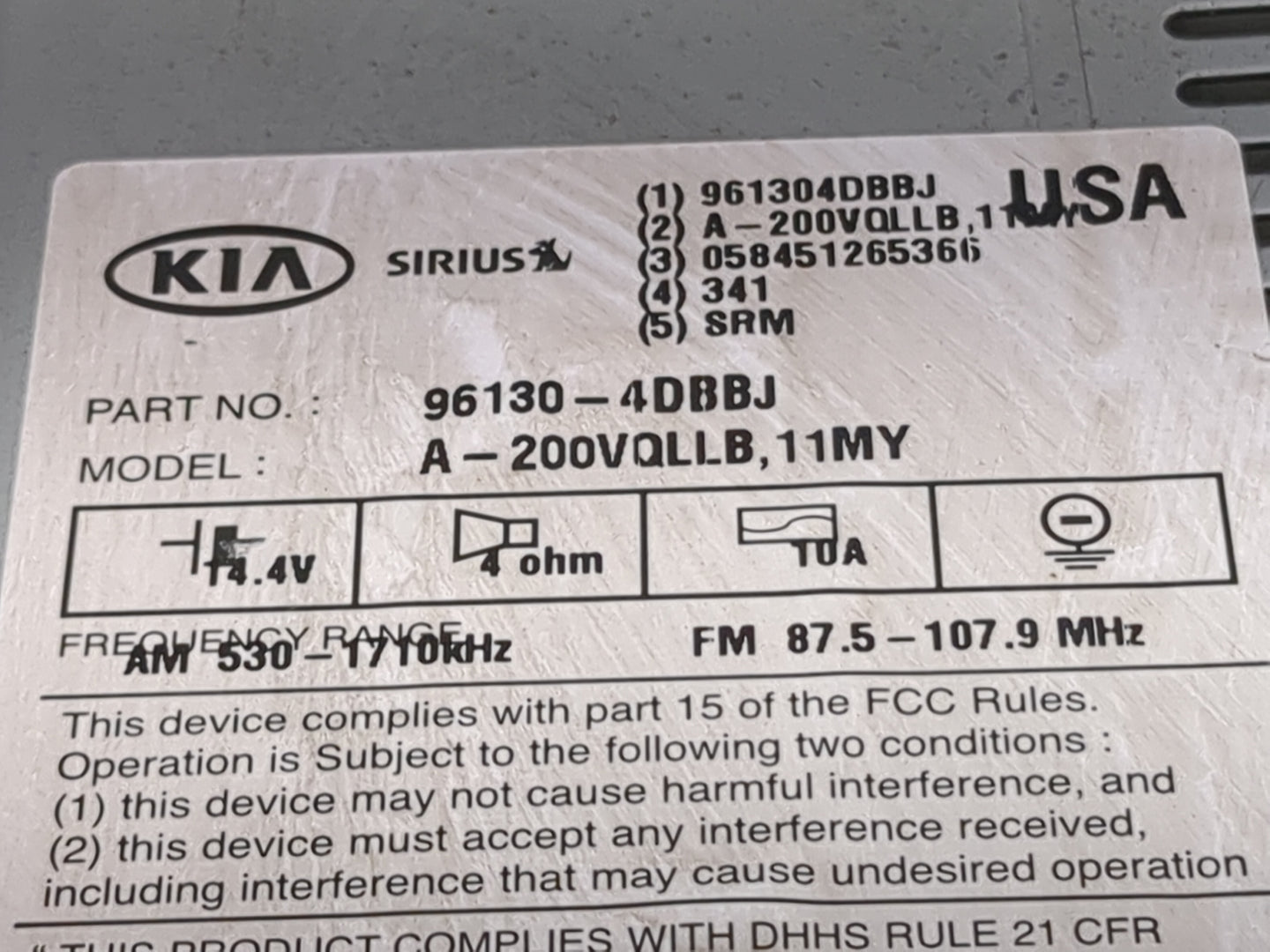 2011-2014 Kia Sedona Radio AM FM Cd Player Receiver Replacement Fits Fits 2011 2012 2014 OEM Used Auto Parts - Oemusedautopa