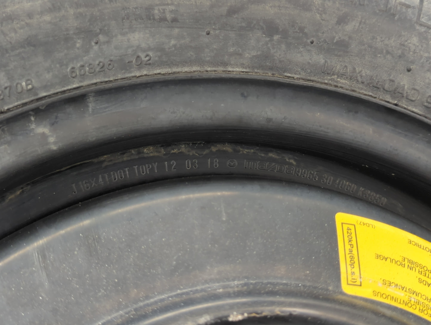 2018-2020 Mazda Cx-5 Spare Donut Tire Wheel Rim Oem - Oemusedautoparts1.com