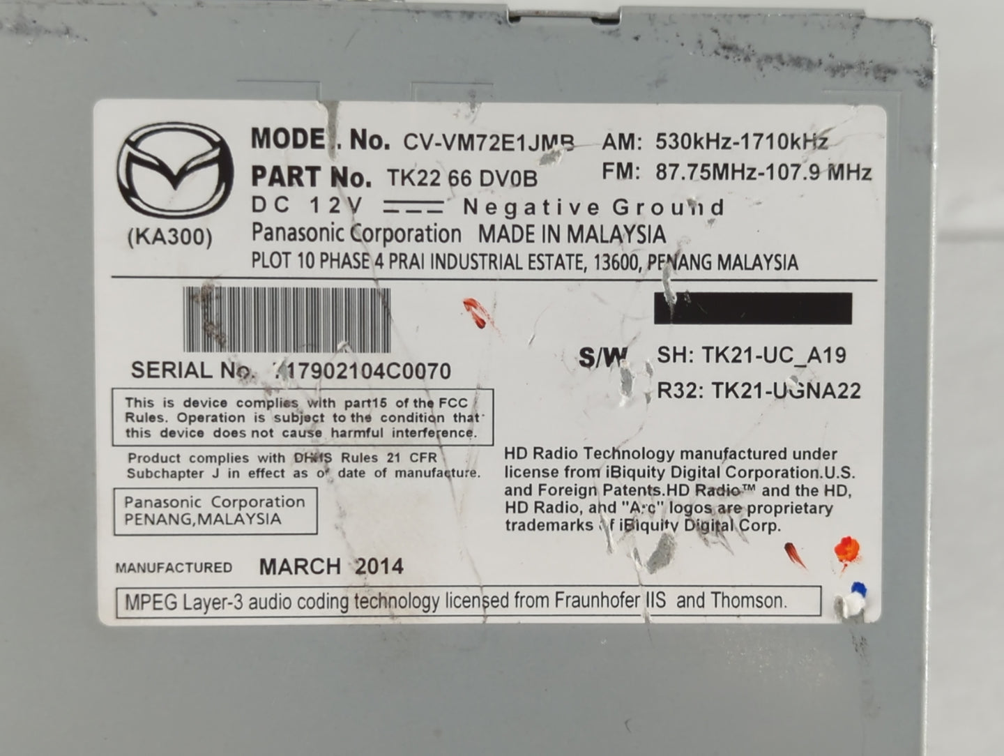 2013-2015 Mazda Cx-9 Am Fm Cd Player Radio Receiver - Oemusedautoparts1.com