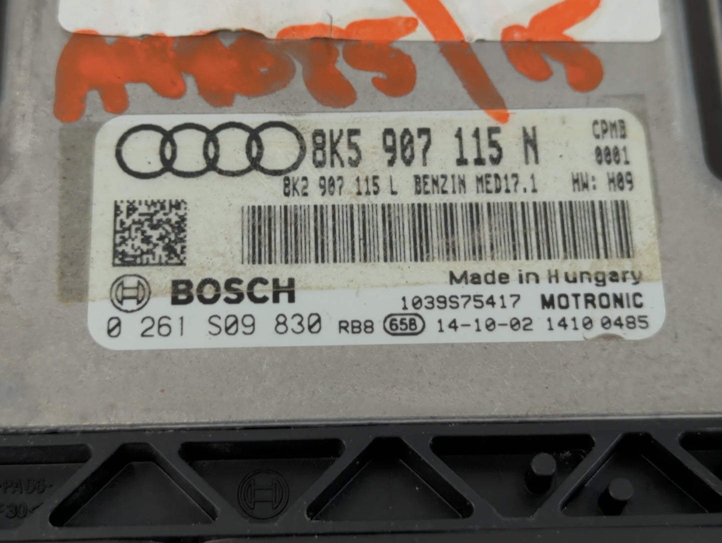 2013-2016 Audi A4 PCM Engine Control Computer ECU ECM PCU OEM P/N:0 261 S09 830 8K5 907 115 N Fits Fits 2013 2014 2015 2016 OEM Used Auto Parts - Oemusedautoparts1.com