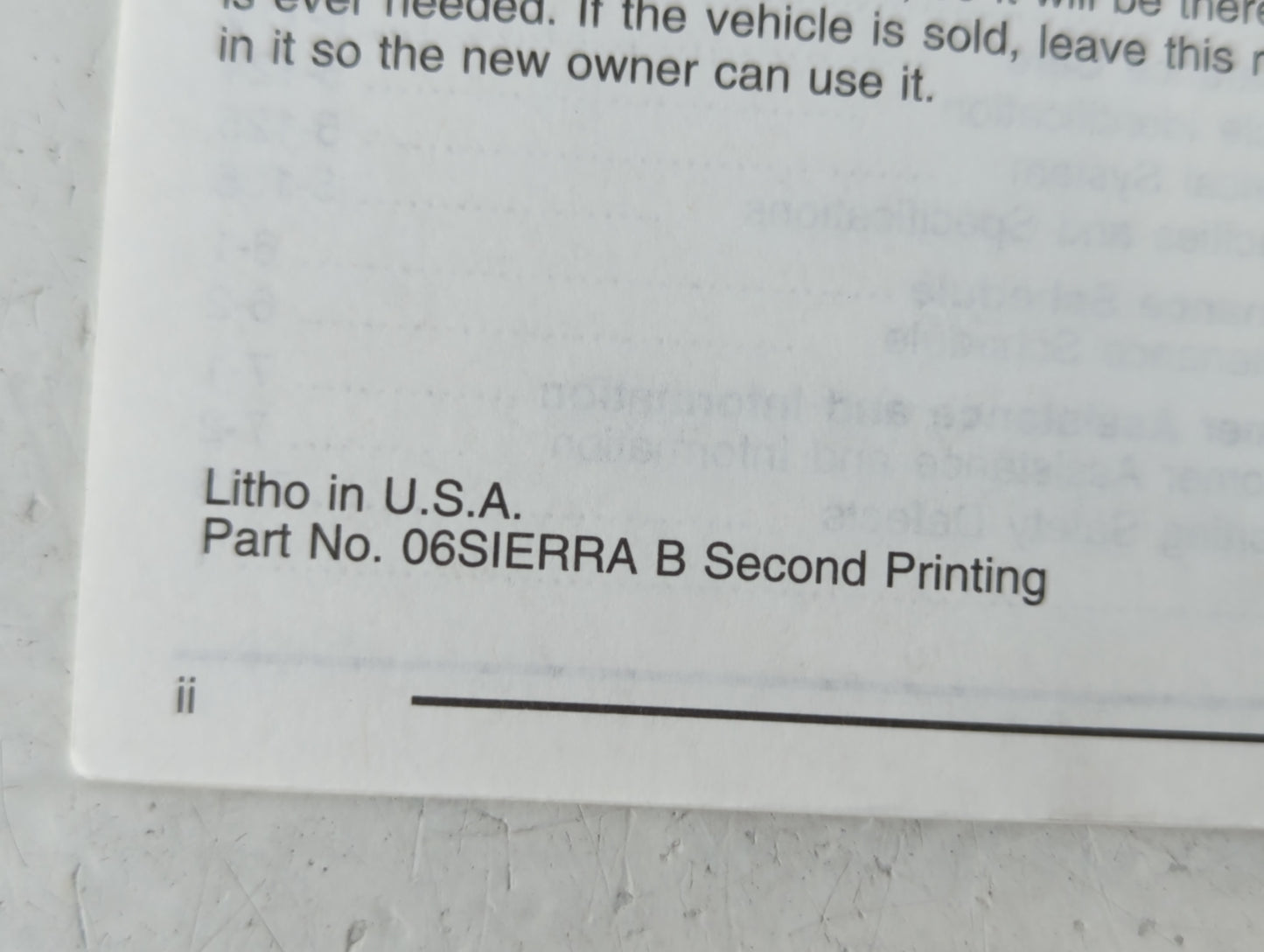 2006 Gmc Sierra Owners Manual Book Guide P/N:06SIERRA B OEM Used Auto Parts
