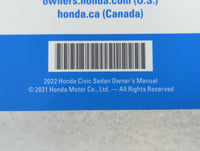 2022 Honda Civic Owners Manual Book Guide P/N:00X31-T20-6000 31T20600 OEM Used Auto Parts