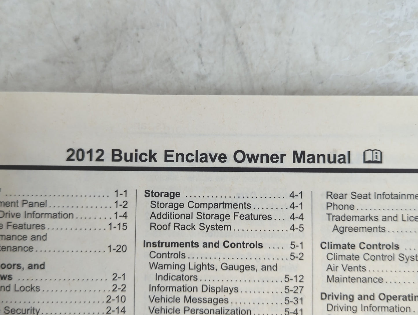 2012 Buick Enclave Owners Manual Book Guide P/N:20906533 A OEM Used Auto Parts