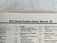 2012 Buick Enclave Owners Manual Book Guide P/N:20906533 A OEM Used Auto Parts