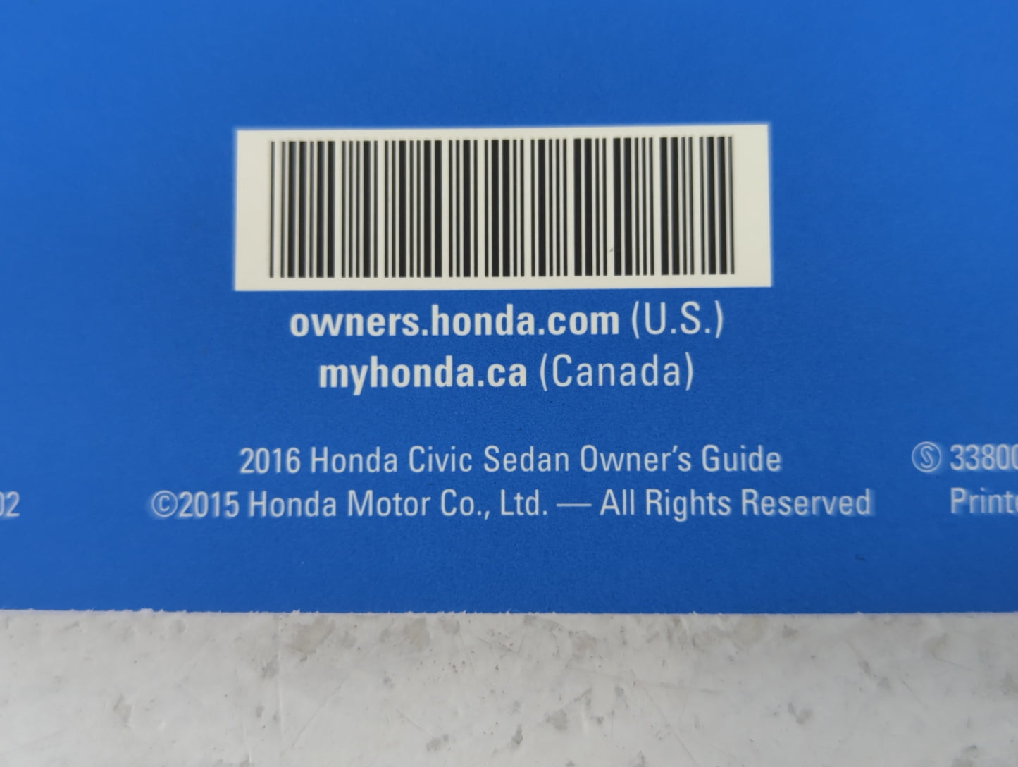 2016 Honda Civic Owners Manual Book Guide P/N:00X31-TBA-G002 OEM Used Auto Parts