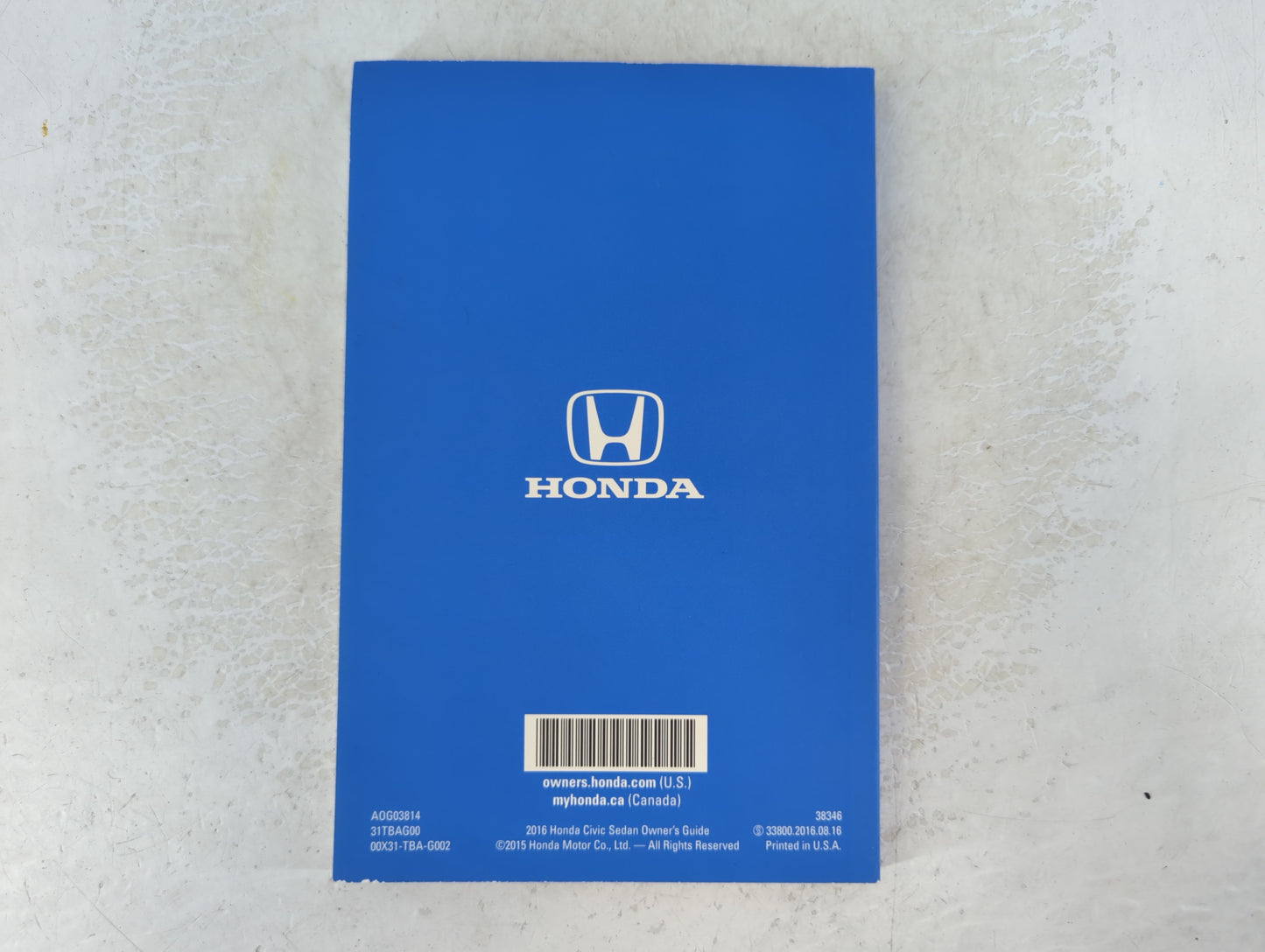 2016 Honda Civic Owners Manual Book Guide P/N:00X31-TBA-G002 OEM Used Auto Parts