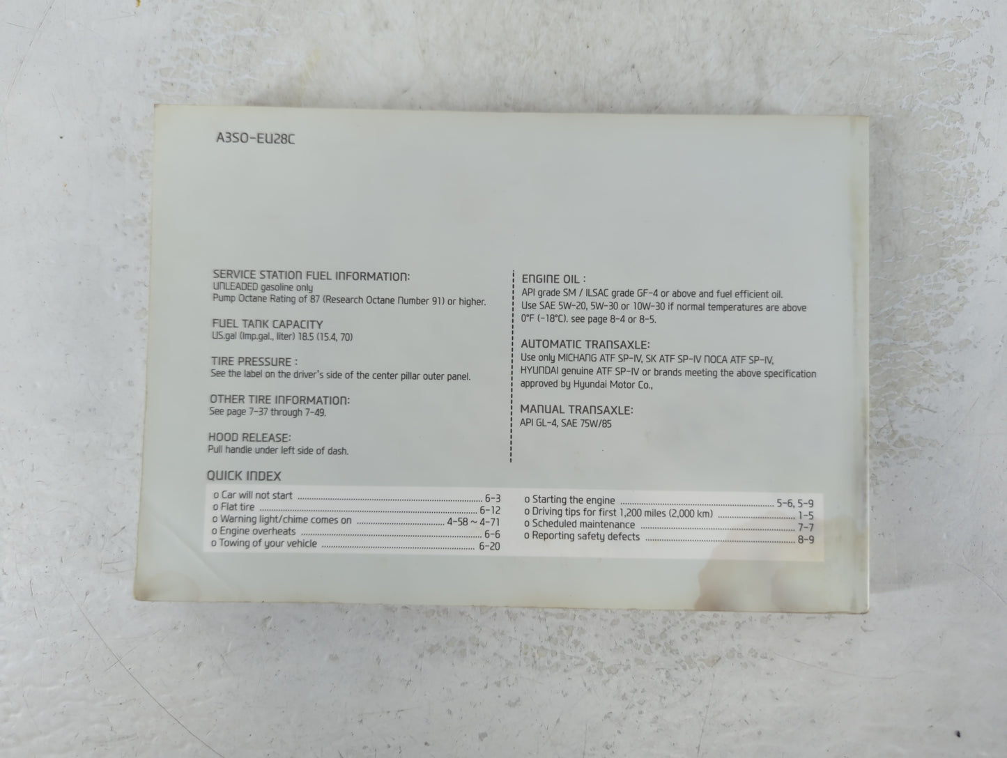 2013 Hyundai Sonata Owners Manual Book Guide P/N:A3S0-EU28C OEM Used Auto Parts