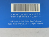 2014 Honda Accord Owners Manual Book Guide P/N:00X31-T2A-6100 OEM Used Auto Parts