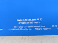 2018 Honda Civic Owners Manual Book Guide P/N:00X31-TEG-G000 OEM Used Auto Parts
