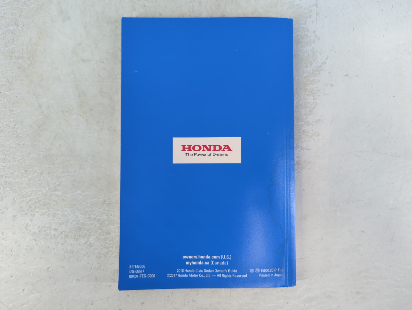 2018 Honda Civic Owners Manual Book Guide P/N:00X31-TEG-G000 OEM Used Auto Parts