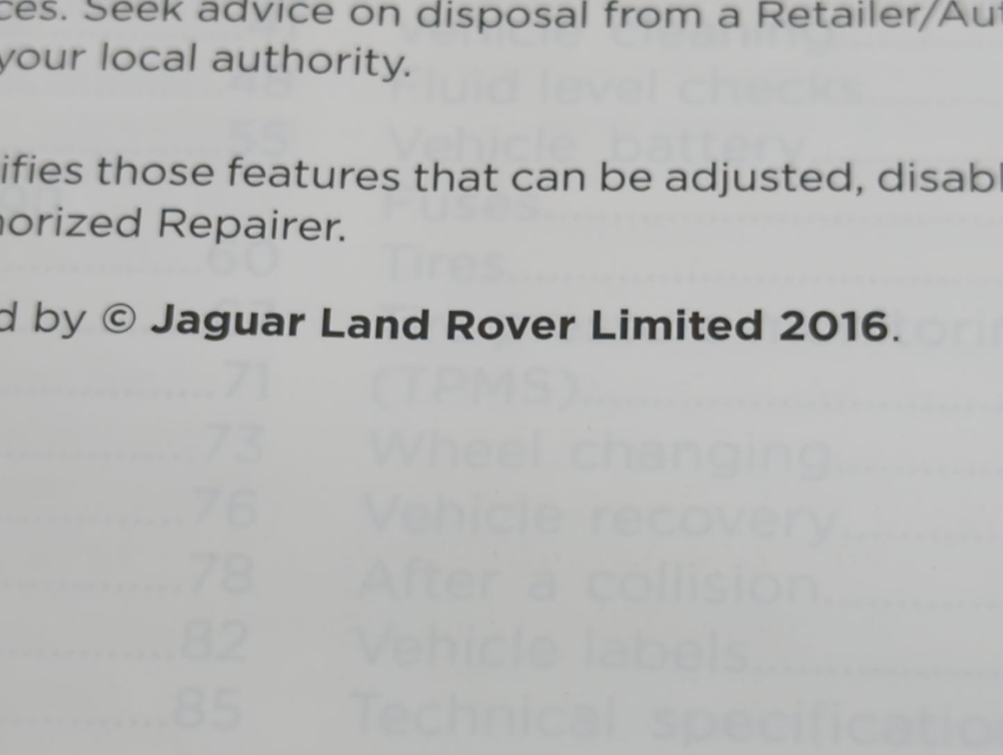 2016 Jaguar F-Pace Owners Manual Book Guide OEM Used Auto Parts