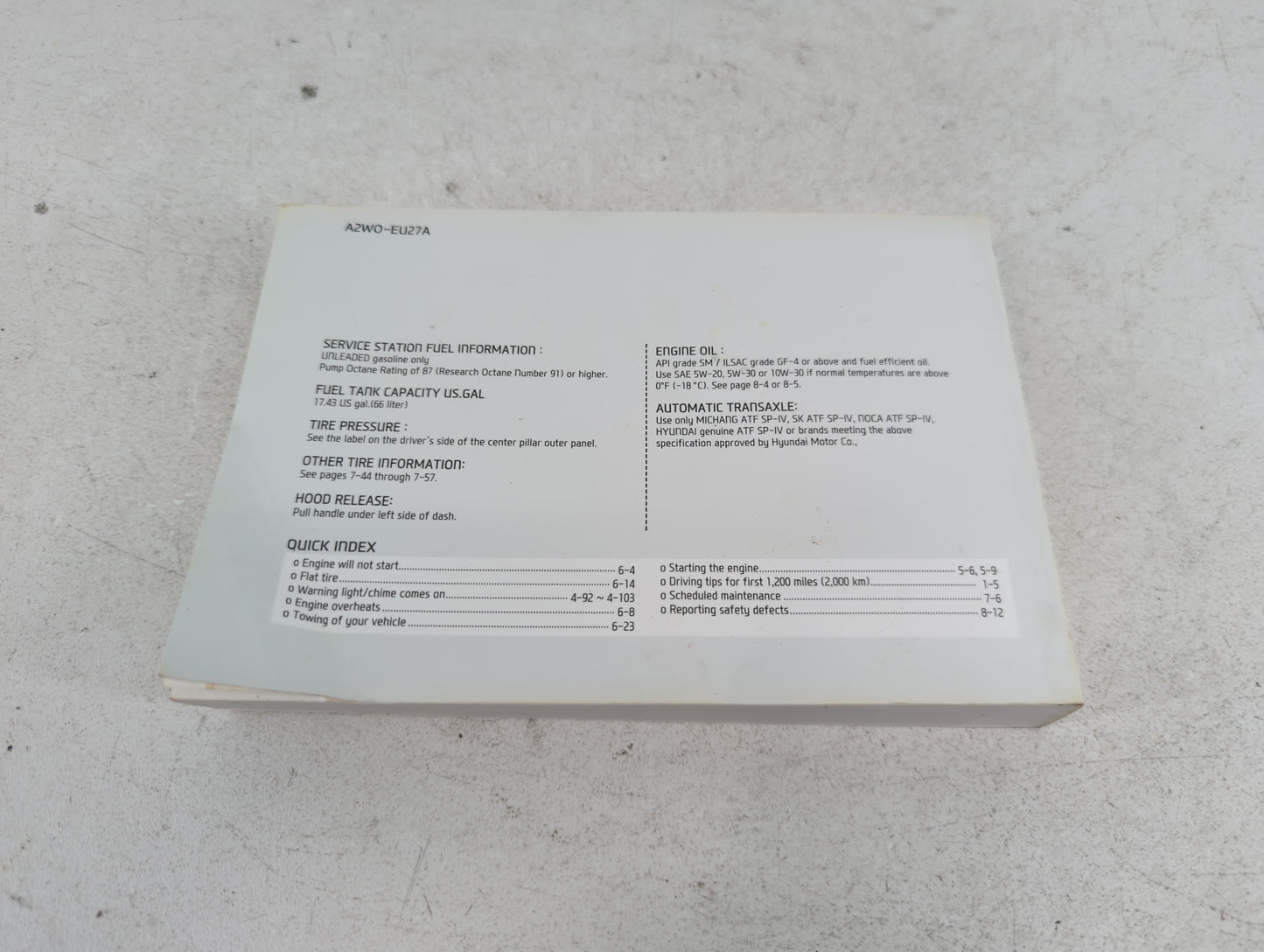 2013 Hyundai Santa Fe Owners Manual Book Guide P/N:A2W0-EU27A OEM Used Auto Parts - Oemusedautoparts1.com