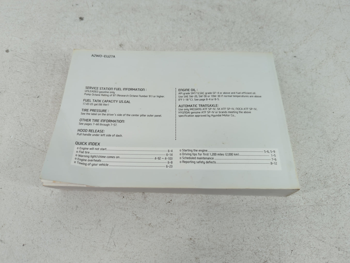 2013 Hyundai Santa Fe Owners Manual Book Guide P/N:A2W0-EU27A OEM Used Auto Parts - Oemusedautoparts1.com