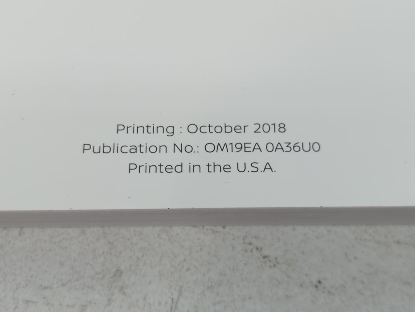 2019 Nissan Maxima Owners Manual Book Guide P/N:OM19EA 0A36U0 OEM Used Auto Parts