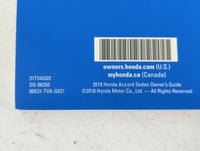 2018 Honda Accord Owners Manual Book Guide P/N:00X31-TVA-G021 31TVAG02 OEM Used Auto Parts