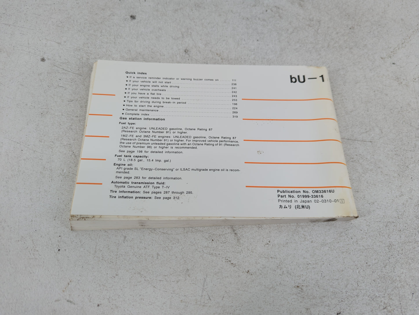 2004 Toyota Camry Owners Manual Book Guide P/N:01999-33616 OEM Used Auto Parts