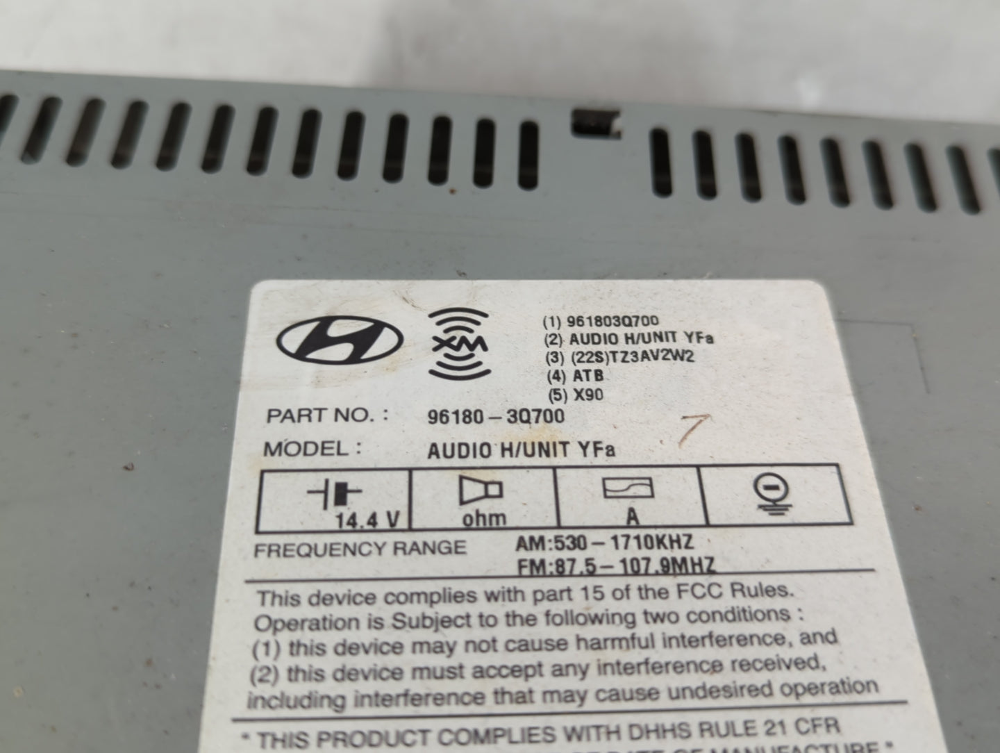 2013 Hyundai Sonata Radio AM FM Cd Player Receiver Replacement P/N:96180-3Q700 Fits OEM Used Auto Parts - Oemusedautoparts1.com
