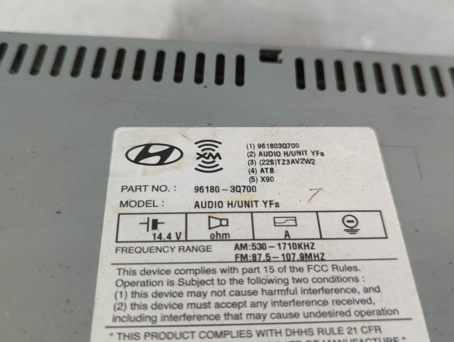 2013 Hyundai Sonata Radio AM FM Cd Player Receiver Replacement P/N:96180-3Q700 Fits OEM Used Auto Parts - Oemusedautoparts1.com