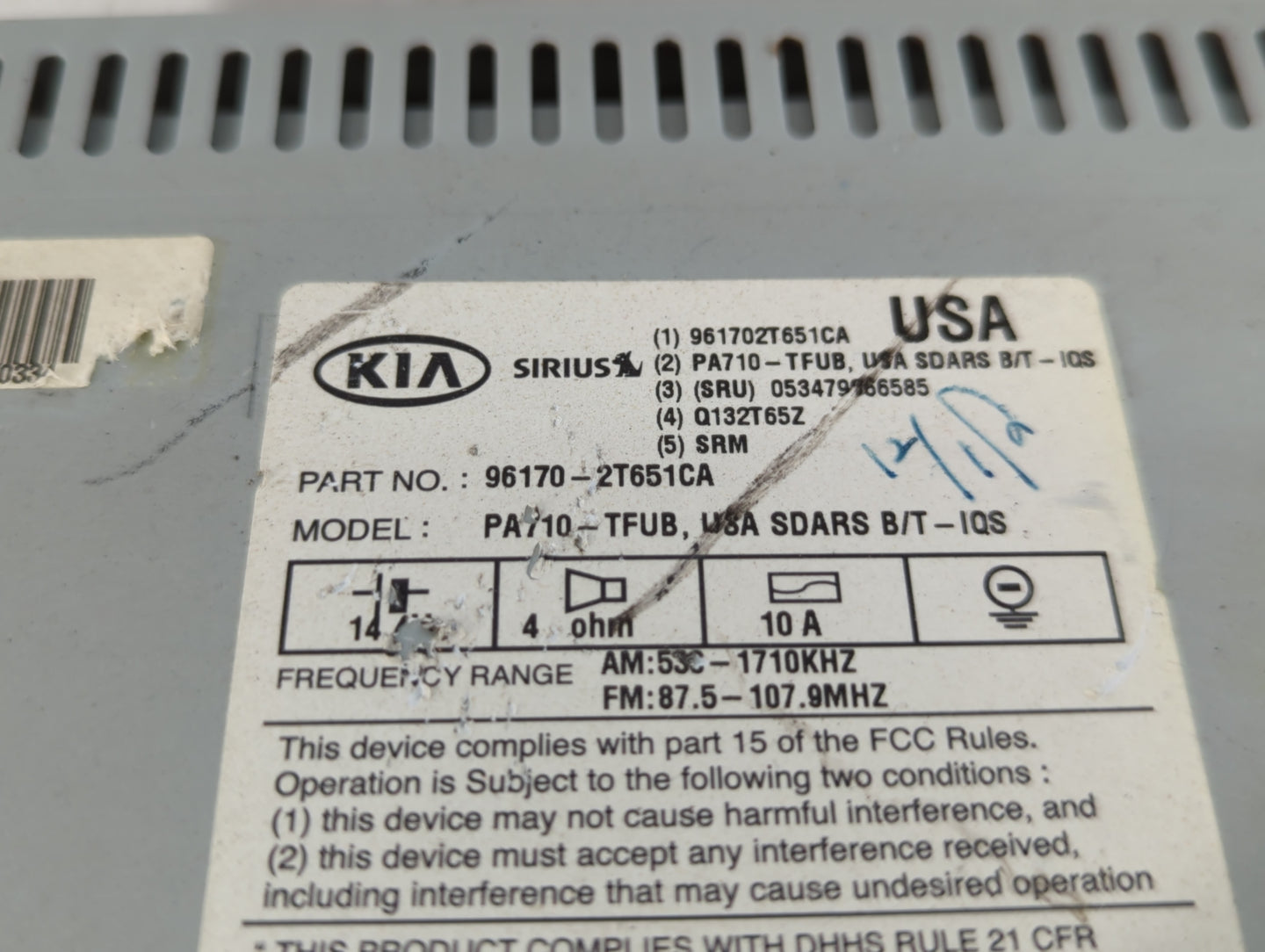 2011-2013 Kia Optima Radio AM FM Cd Player Receiver Replacement P/N:96170-2T651CA Fits Fits 2011 2012 2013 OEM Used Auto Parts - Oemusedautoparts1.com