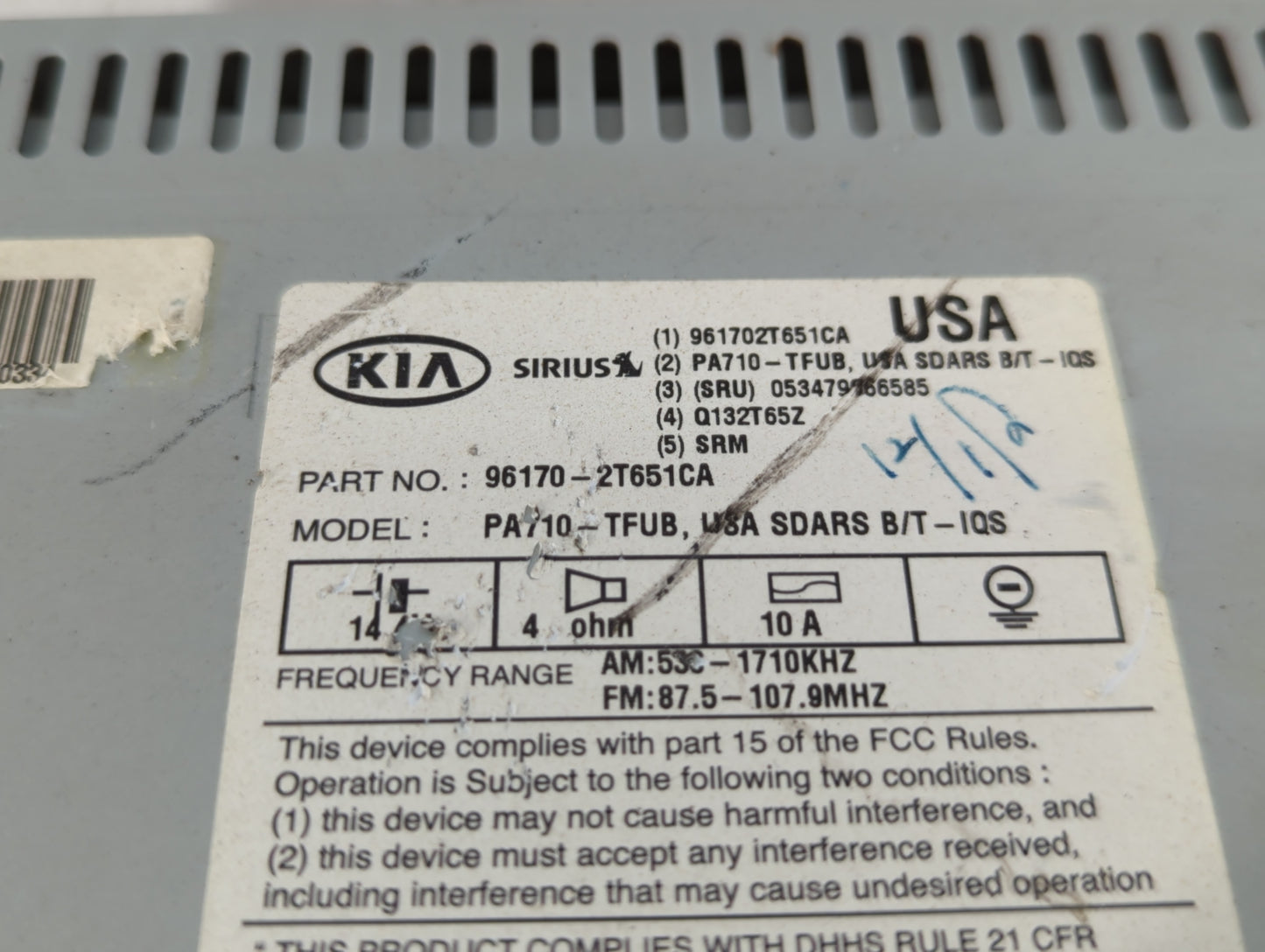 2011-2013 Kia Optima Radio AM FM Cd Player Receiver Replacement P/N:96170-2T651CA Fits Fits 2011 2012 2013 OEM Used Auto Parts - Oemusedautoparts1.com