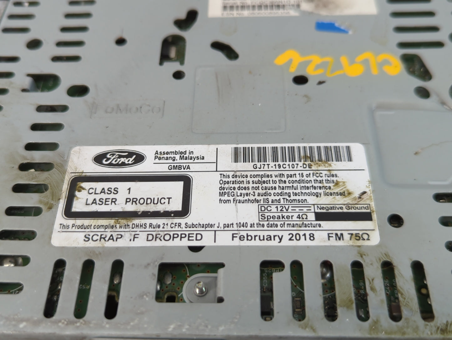 2017-2019 Lincoln Mkc Radio AM FM Cd Player Receiver Replacement P/N:GJ7T-19C107-DE Fits Fits 2017 2018 2019 OEM Used Auto Parts - Oemusedautoparts1.com
