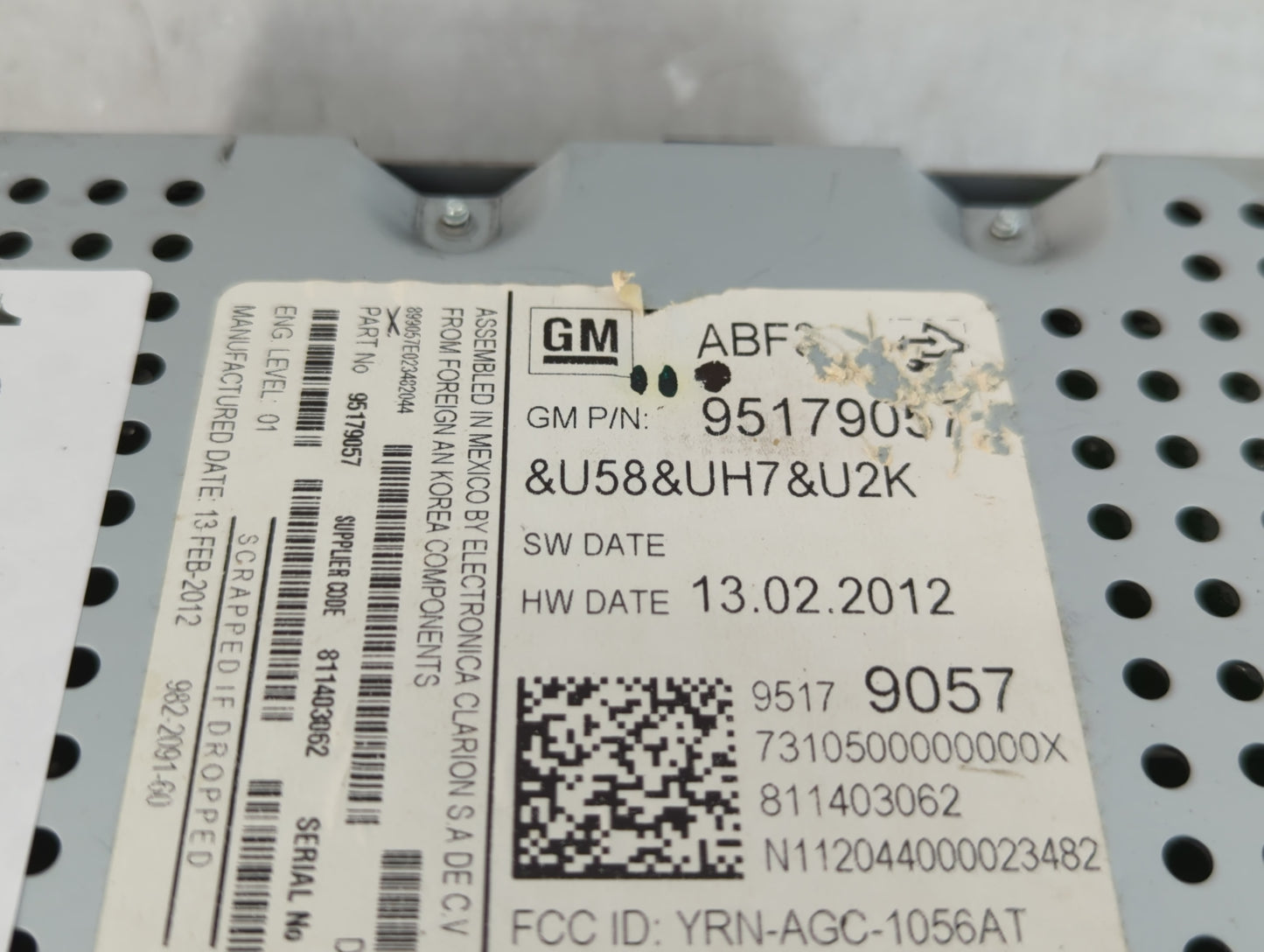 2012 Chevrolet Sonic Radio AM FM Cd Player Receiver Replacement P/N:95179057 Fits OEM Used Auto Parts - Oemusedautoparts1.com