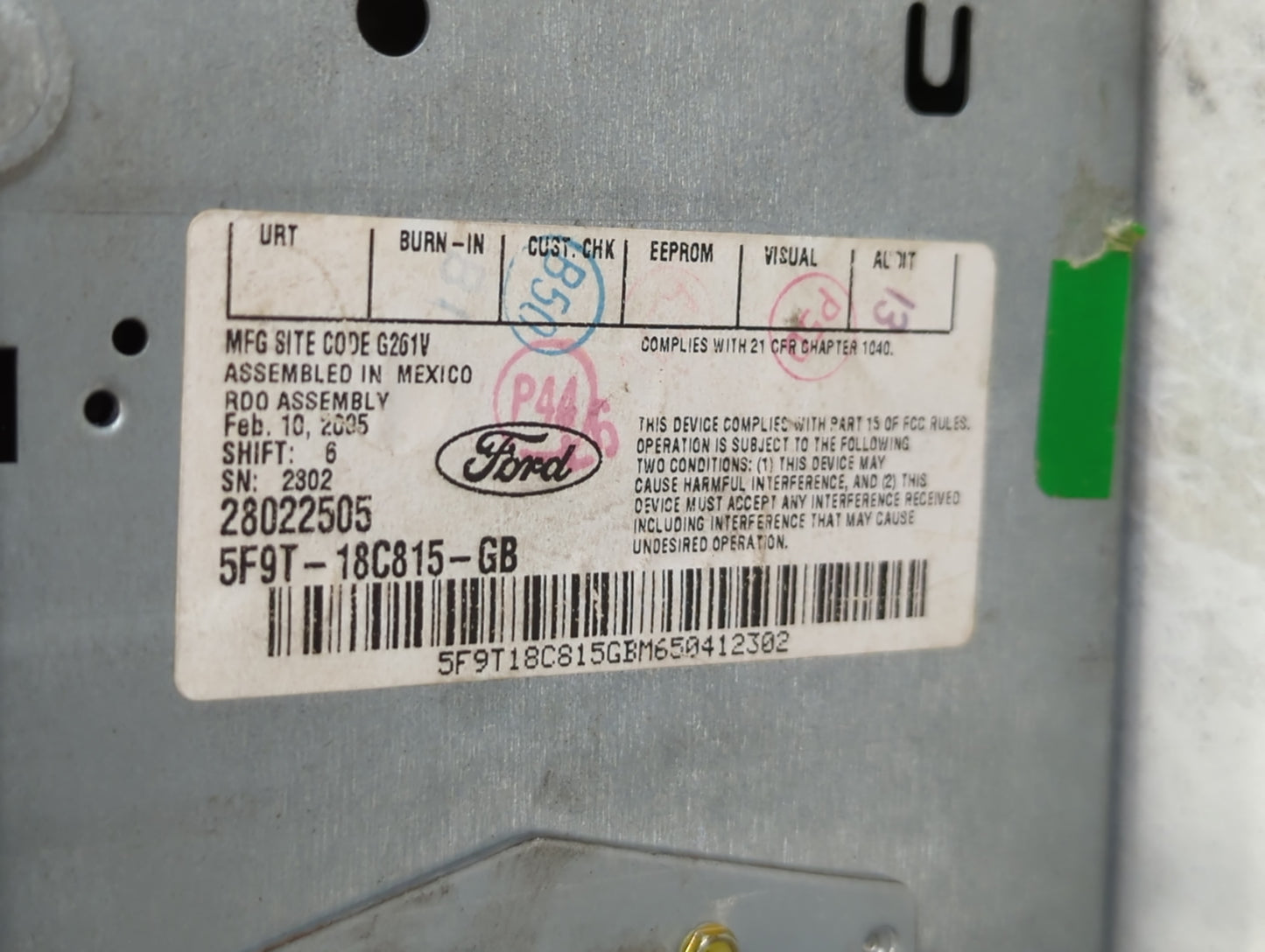2005 Ford Freestyle Radio AM FM Cd Player Receiver Replacement P/N:5F9T-18C815-GB Fits OEM Used Auto Parts - Oemusedautoparts1.com