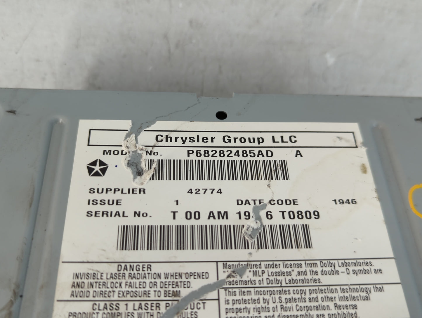 2017 Dodge Caravan Radio AM FM Cd Player Receiver Replacement P/N:P68282485AD Fits Fits 2012 2013 2014 2015 2016 2018 2019 2020 OEM Used Auto Parts - Oemusedautoparts1.com