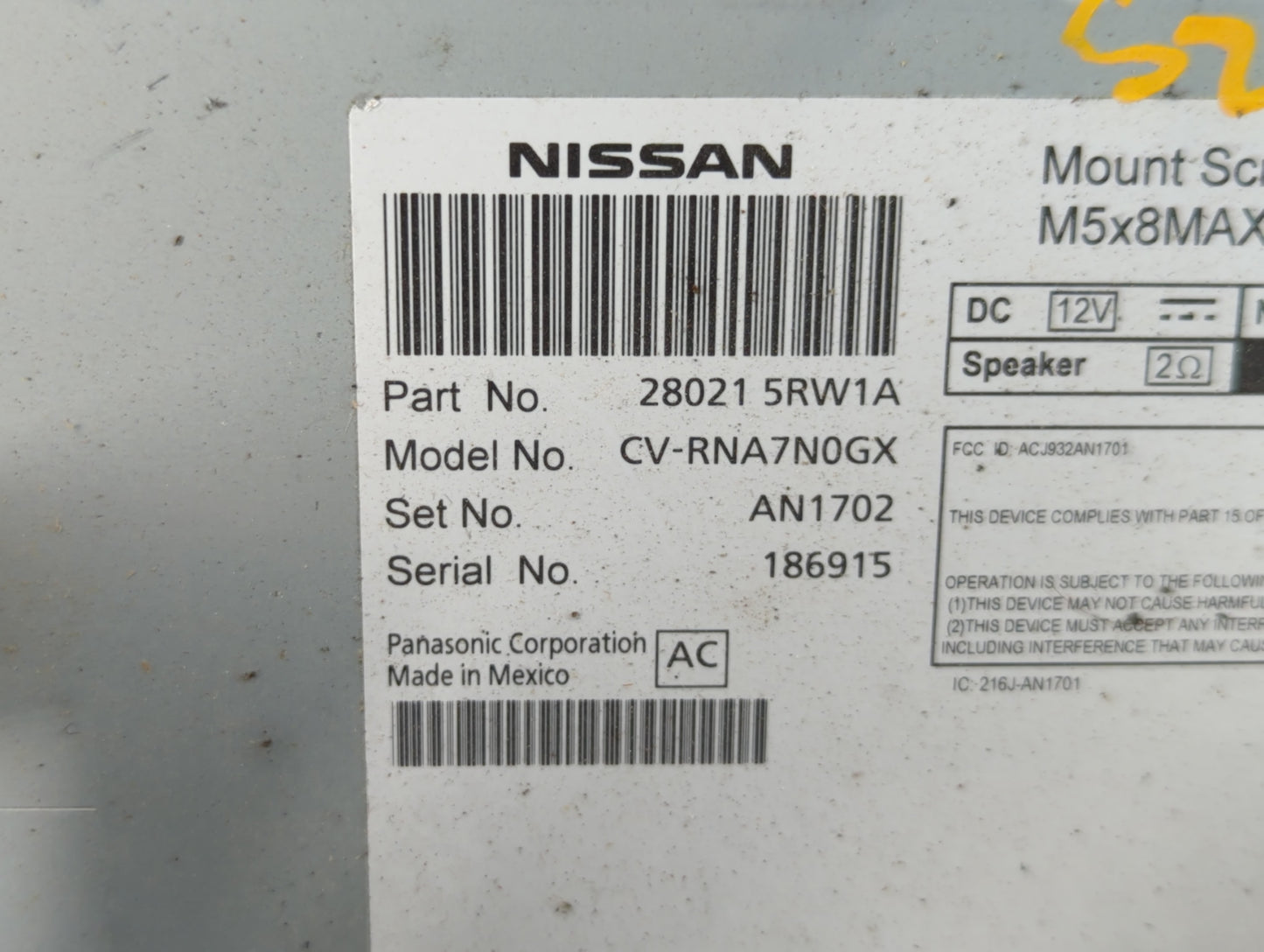 2020-2021 Nissan Versa Radio AM FM Cd Player Receiver Replacement P/N:28021 5RW1A Fits Fits 2020 2021 OEM Used Auto Parts - Oemusedautoparts1.com