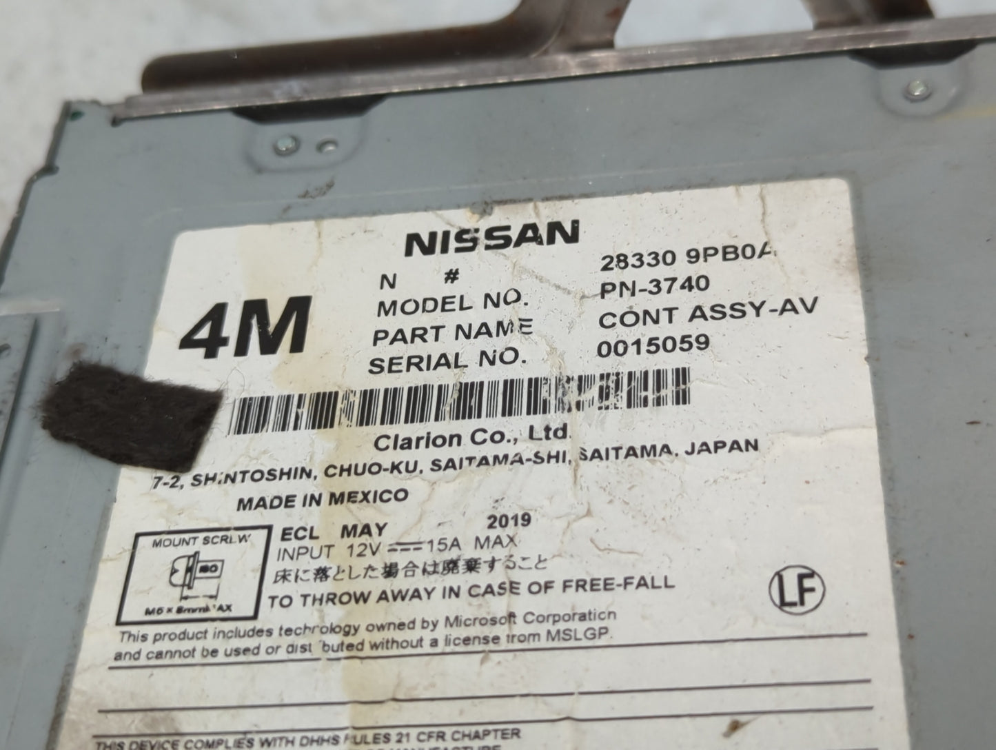 2017-2020 Nissan Pathfinder Radio AM FM Cd Player Receiver Replacement P/N:28330 9PB0A Fits Fits 2017 2018 2019 2020 OEM Used Auto Parts - Oemusedautoparts1.com