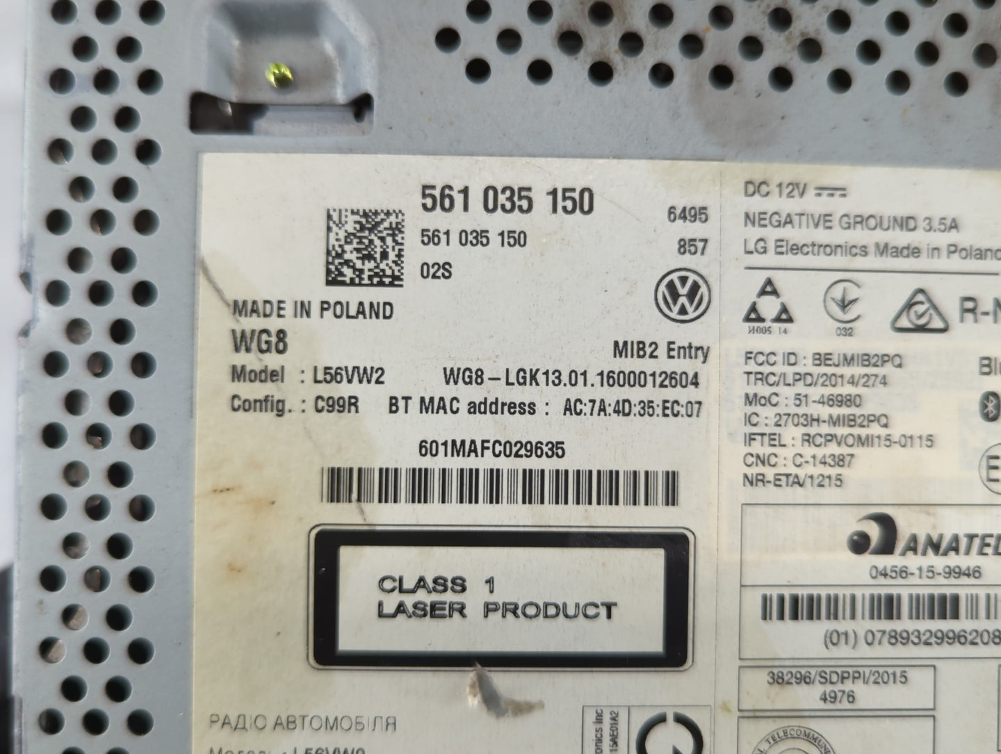 2016 Volkswagen Passat Radio AM FM Cd Player Receiver Replacement P/N:561 035 150 Fits Fits 2013 2014 2015 2017 OEM Used Auto Parts - Oemusedautoparts1.com