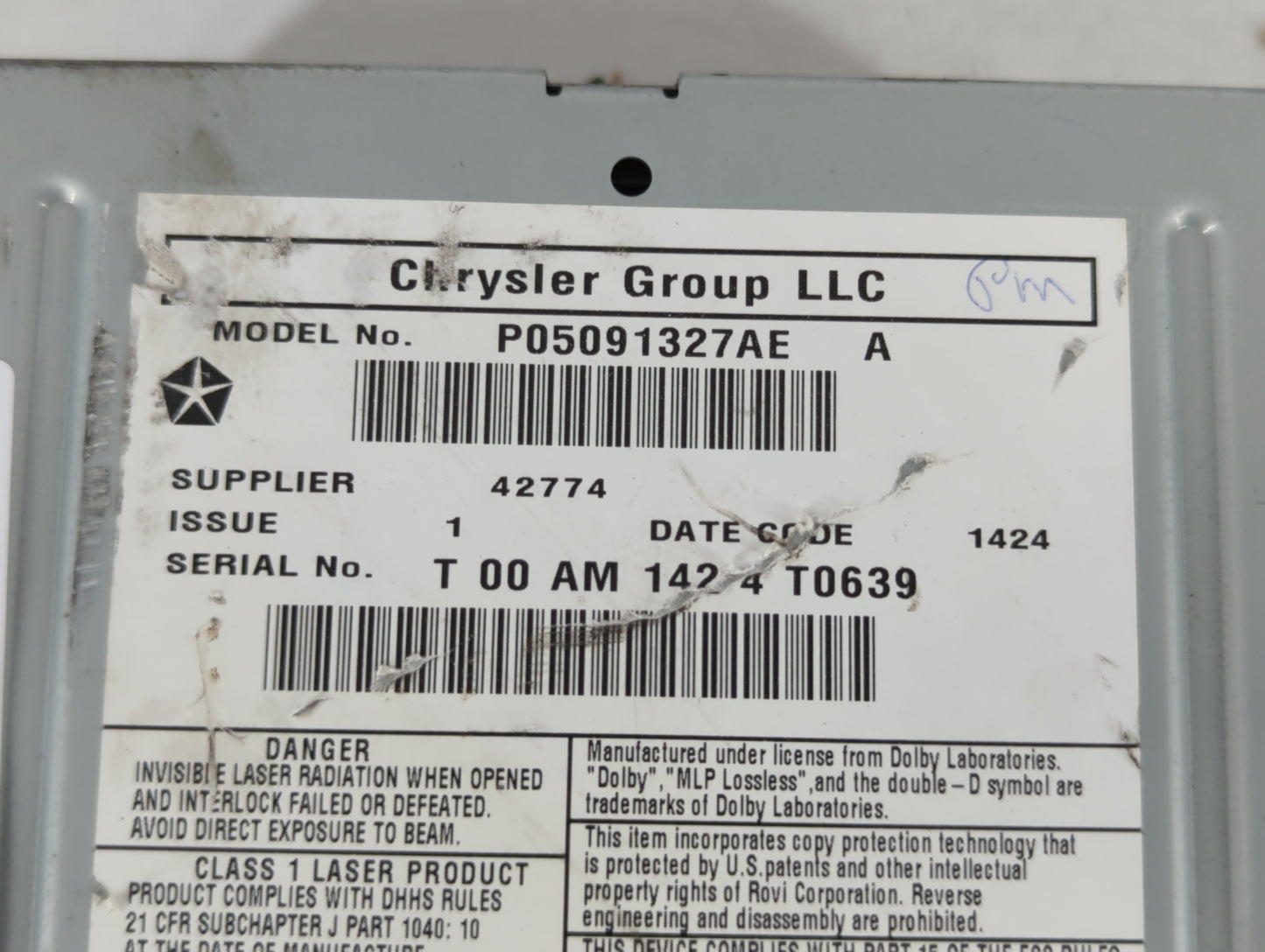 2014 Dodge Caravan Radio AM FM Cd Player Receiver Replacement P/N:P05091327AE Fits Fits 2012 2013 2015 2016 2017 2018 2019 2020 OEM Used Auto Parts - Oemusedautoparts1.com