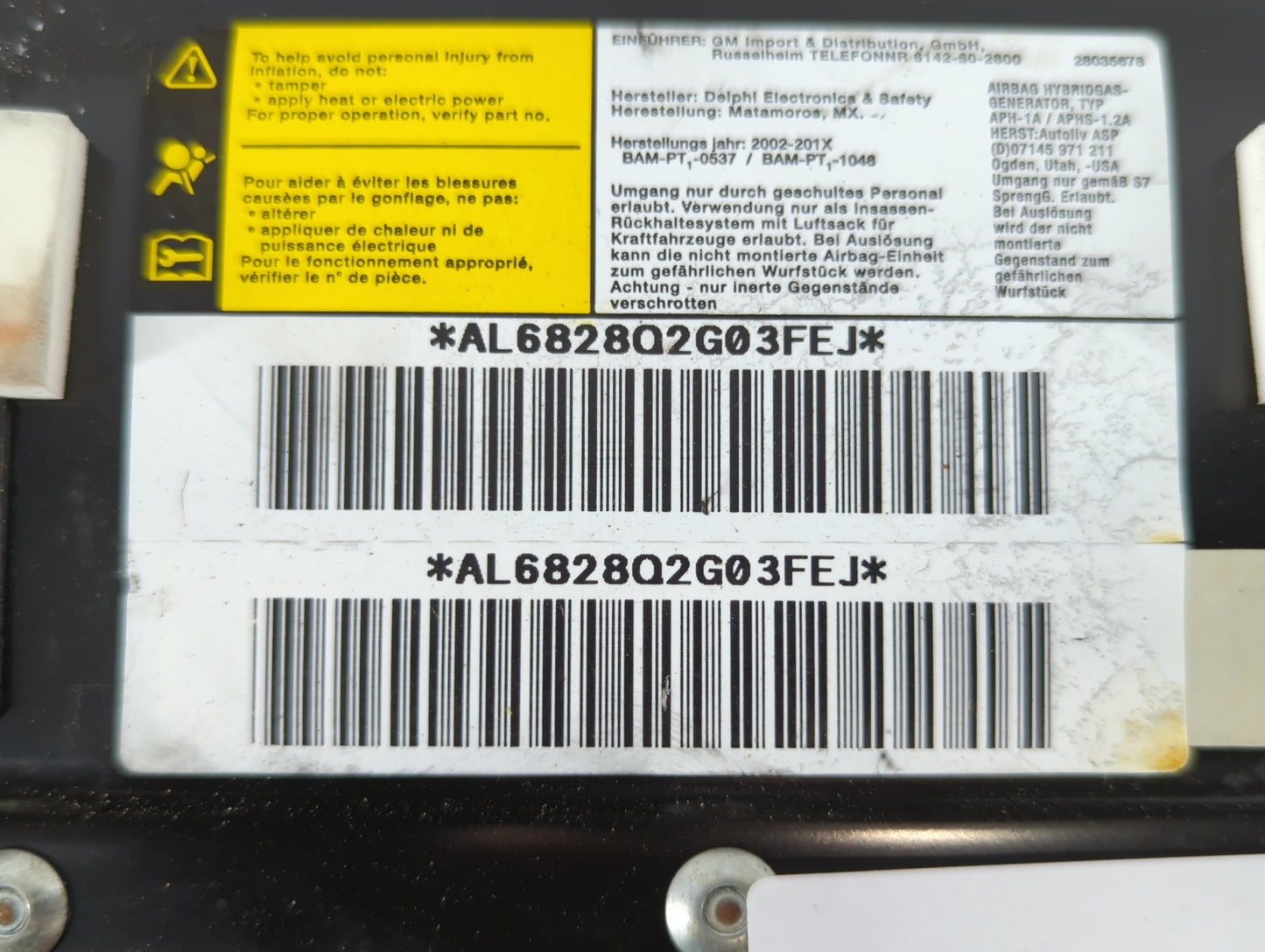 2003-2011 Chevrolet Express 3500 Air Bag Passenger Right Dashboard OEM P/N:AL682802G03FEJ Fits OEM Used Auto Parts - Oemusedautoparts1.com